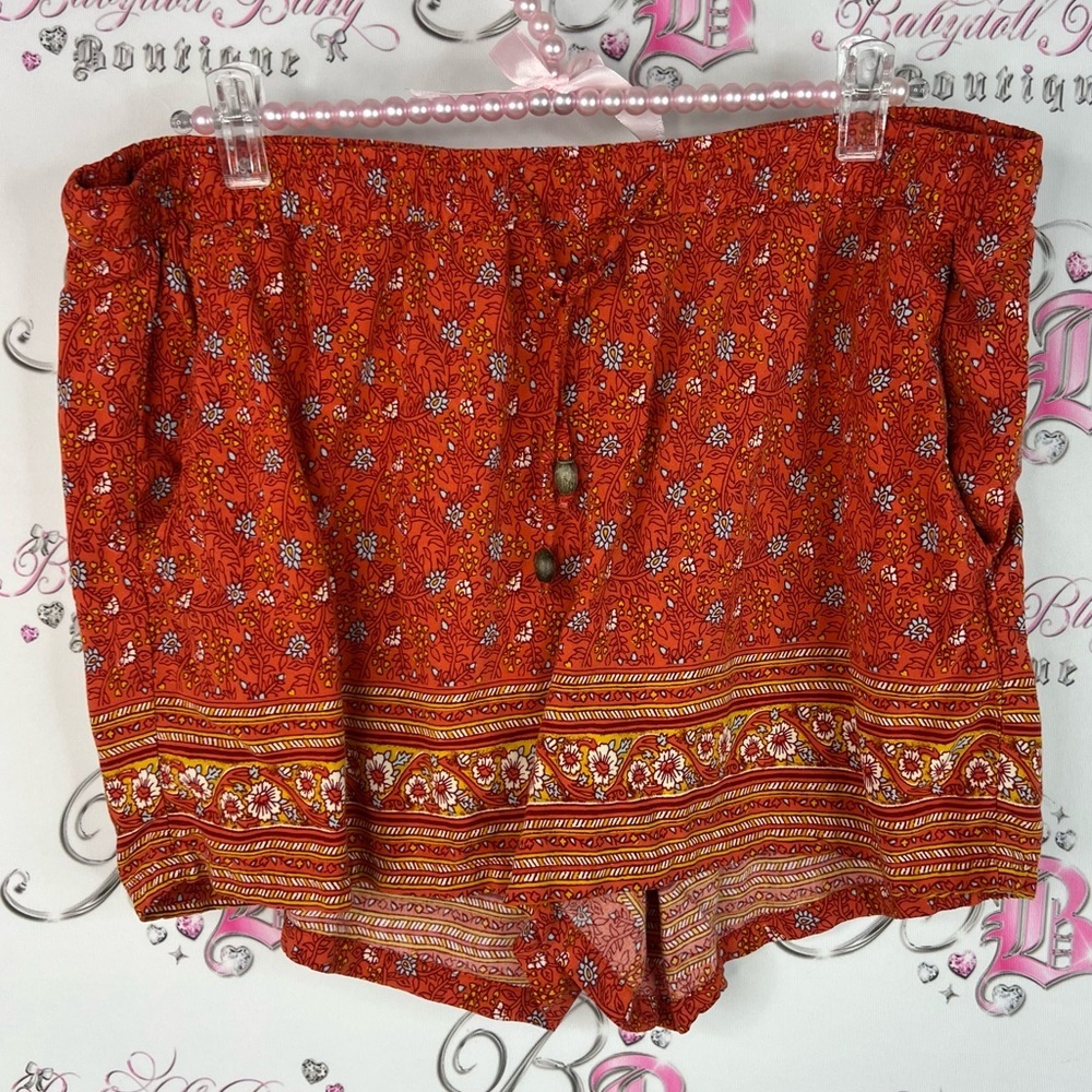 Old Navy shorts orange Red Floral High Waist Women's Shorts paisley boho